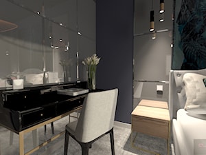 Klimatyczna sypialnia - Mała czarna z biurkiem sypialnia, styl nowoczesny - zdjęcie od AS studio