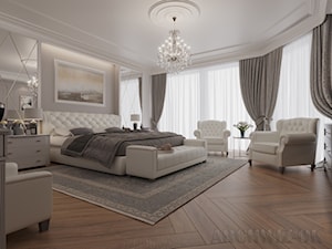 Sypialnia w stylu nowoczesna klasyka - Duża beżowa szara sypialnia, styl tradycyjny - zdjęcie od archwiz-ok