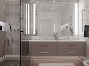 Projekt wnętrza w stylu nowoczesna klasyka - Średnia bez okna z lustrem z dwoma umywalkami z marmurową podłogą z punktowym oświetleniem łazienka, styl tradycyjny - zdjęcie od archwiz-ok