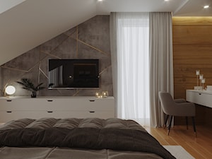 Sypialnia w stylu skandynawskim z nuta glamour - Średnia sypialnia na poddaszu z balkonem / tarasem, styl skandynawski - zdjęcie od archwiz-ok