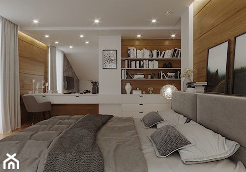 Sypialnia w stylu skandynawskim z nuta glamour - Średnia biała z biurkiem sypialnia, styl skandynawski - zdjęcie od archwiz-ok
