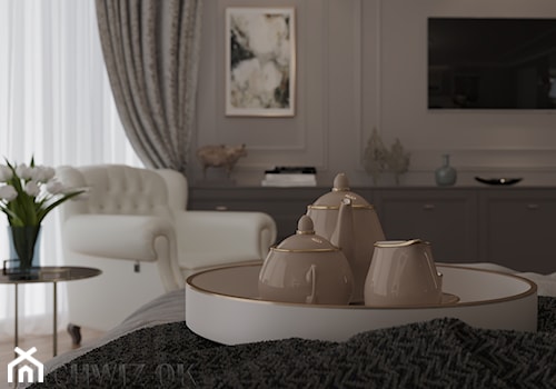 Sypialnia w stylu nowoczesna klasyka - Średnia szara sypialnia, styl tradycyjny - zdjęcie od archwiz-ok