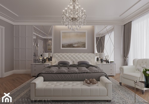Sypialnia w stylu nowoczesna klasyka - Duża szara sypialnia, styl tradycyjny - zdjęcie od archwiz-ok