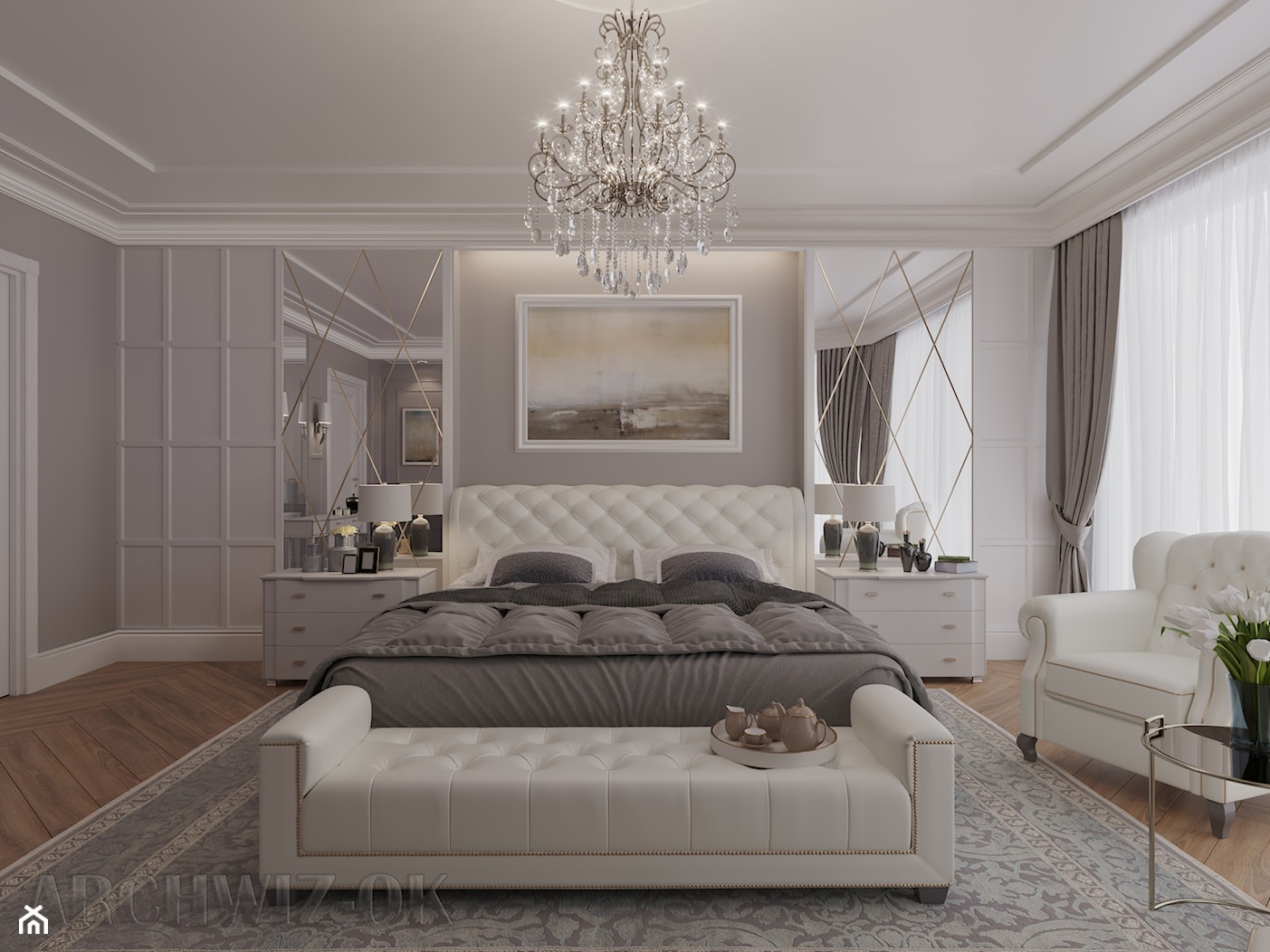 Sypialnia w stylu nowoczesna klasyka - Duża szara sypialnia, styl tradycyjny - zdjęcie od archwiz-ok - Homebook