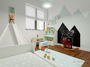 dom w stylu skandynawsim - Średni biały czarny niebieski pokój dziecka dla dziecka dla chłopca dla dziewczynki, styl skandynawski - zdjęcie od archwiz-ok