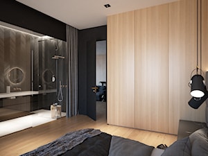 Apartament pokazowy w Warszawie - Średnia czarna sypialnia z łazienką, styl nowoczesny - zdjęcie od Visual Performers