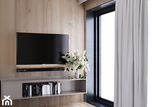 Ściana tv wykończona drewnem - zdjęcie od igloo studio