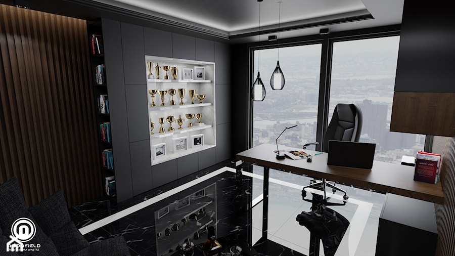 Jack's time - Średnie w osobnym pomieszczeniu z sofą brązowe czarne szare biuro, styl nowoczesny - zdjęcie od MoonfieldStudio