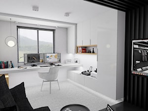 Homework - Średnie w osobnym pomieszczeniu z zabudowanym biurkiem białe czarne biuro, styl nowoczesny - zdjęcie od MoonfieldStudio