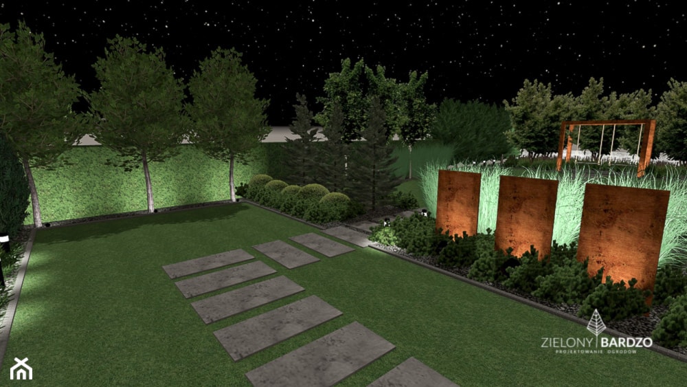 Podświetlone rabaty w ogrodzie nowoczesnym - zdjęcie od ZIELONY BARDZO - Homebook