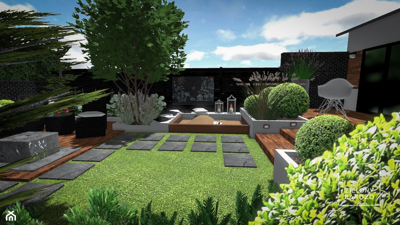 Ogród w zabudowie szeregowej, z piaskownicą - Ogród, styl nowoczesny - zdjęcie od ZIELONY BARDZO - Homebook