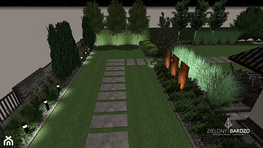Podświetlone rabaty w ogrodzie nowoczesnym - zdjęcie od ZIELONY BARDZO