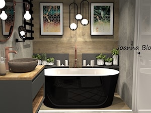 Miedź,, drewno i kamień w salonie kąpielowym - zdjęcie od Studio Projektowe Joanna Blond