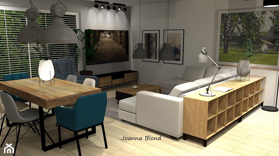 Salon z jadalnią w stylu industrial - zdjęcie od Studio Projektowe Joanna Blond