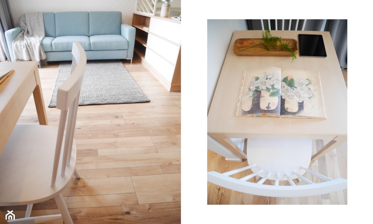 Mieszkanie Zajezdnia Wrzeszcz - Mały biały salon z jadalnią, styl skandynawski - zdjęcie od Kowalczyk Gajda Studio Projektowe - Homebook