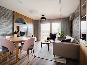 Mieszkanie na Helu - Średni beżowy salon z jadalnią, styl nowoczesny - zdjęcie od Kowalczyk Gajda Studio Projektowe