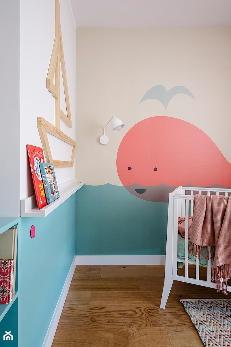 Mieszkanie Gdańsk Niepołomicka - Mały beżowy biały niebieski pokój dziecka dla niemowlaka dla chłopca dla dziewczynki, styl tradycyjny - zdjęcie od Kowalczyk Gajda Studio Projektowe