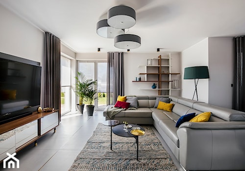 sofa, regał, lampy, szary - zdjęcie od Kowalczyk Gajda Studio Projektowe
