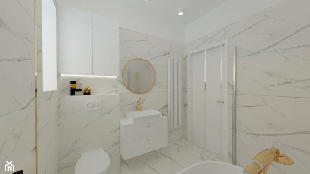 Łazienka z marmurem białym i złotym detalem - zdjęcie od MGArchitekci.pl - Homebook