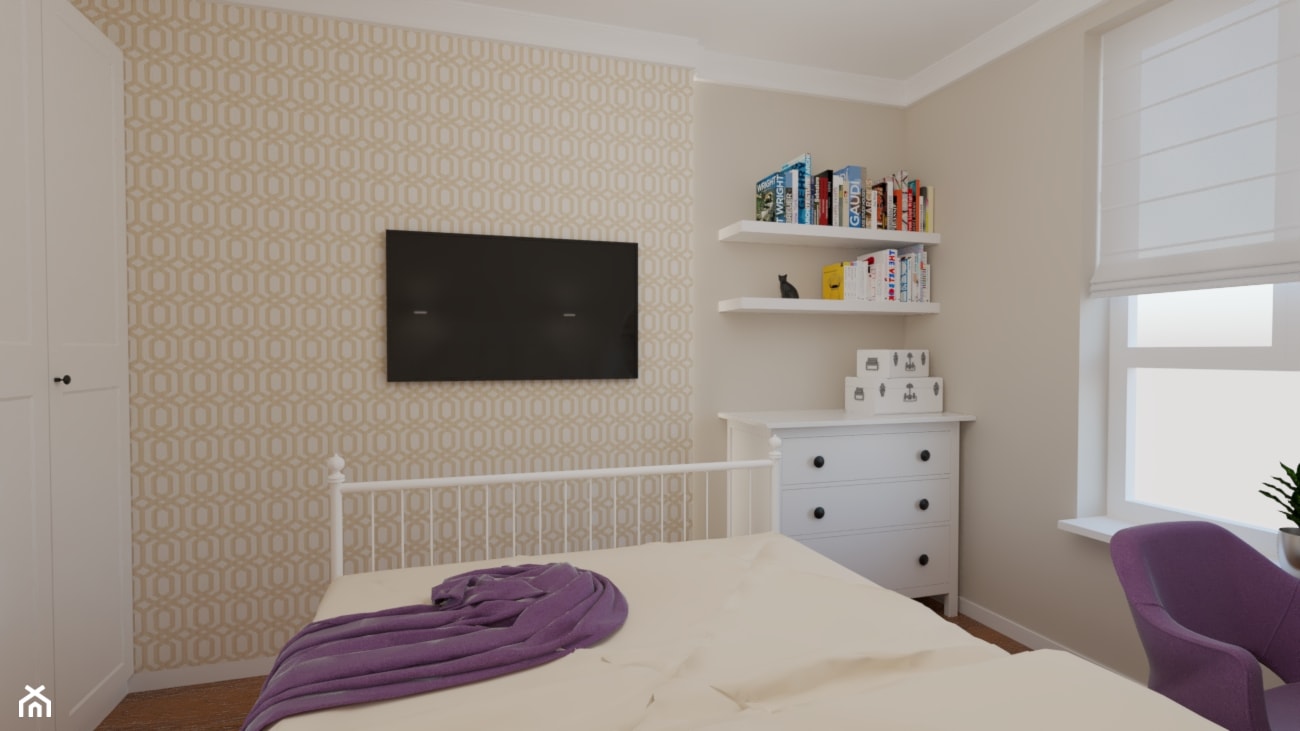 Sypialnia – z dominującą bielą połączoną z fioletem - zdjęcie od MGArchitekci.pl - Homebook