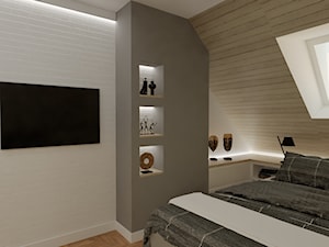 Sypialnia na poddaszu ze ścianą smart TV - zdjęcie od MGArchitekci.pl