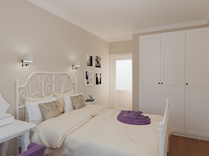 Sypialnia – z dominującą bielą połączoną z fioletem - zdjęcie od MGArchitekci.pl