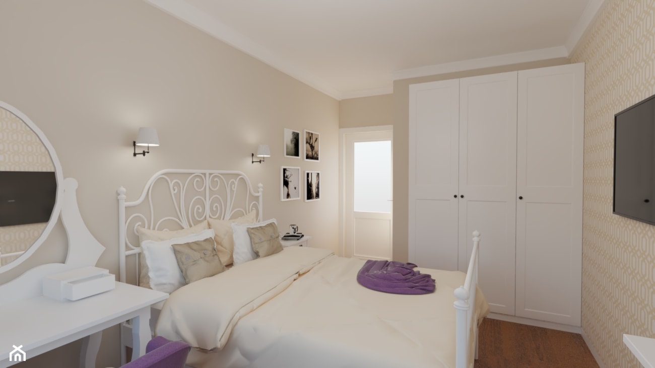 Sypialnia – z dominującą bielą połączoną z fioletem - zdjęcie od MGArchitekci.pl - Homebook
