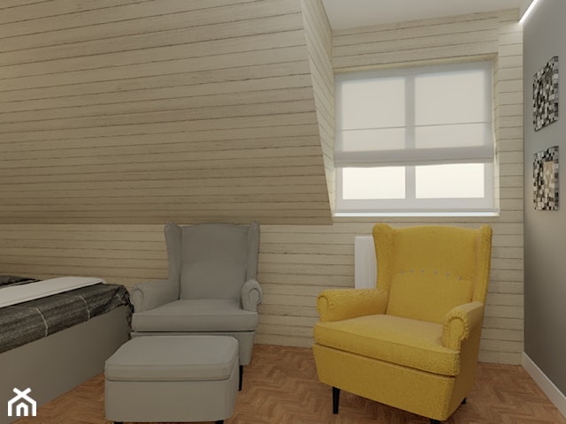 Dom w Nadarzynie - Żółty fotel w sypialni