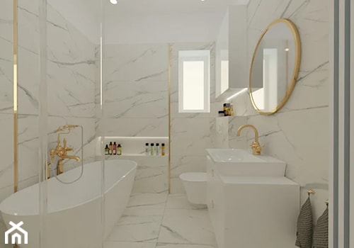 Łazienka z marmurem białym i złotym detalem - zdjęcie od MGArchitekci.pl