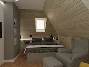 Sypialnia na poddaszu ze ścianą smart TV - zdjęcie od MGArchitekci.pl