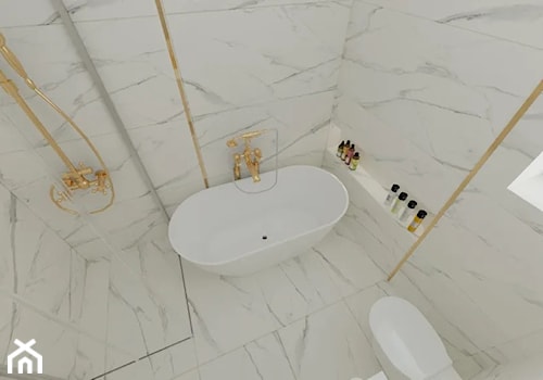 Łazienka z marmurem białym i złotym detalem - zdjęcie od MGArchitekci.pl