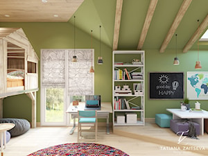 Dom w style boho. - Duży zielony pokój dziecka dla nastolatka dla chłopca dla dziewczynki - zdjęcie od tz-interior.com