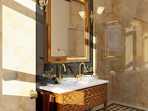 Łazienka inspirowana stylem ArtDeco 1 - Średnia bez okna z lustrem z dwoma umywalkami łazienka, styl glamour - zdjęcie od Pracownia projektowa - mgr inż. arch. Agnieszka Surosz