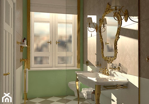 Łazienka inspirowana stylem rokoko 1 - Mała z lustrem łazienka z oknem, styl tradycyjny - zdjęcie od Pracownia projektowa - mgr inż. arch. Agnieszka Surosz