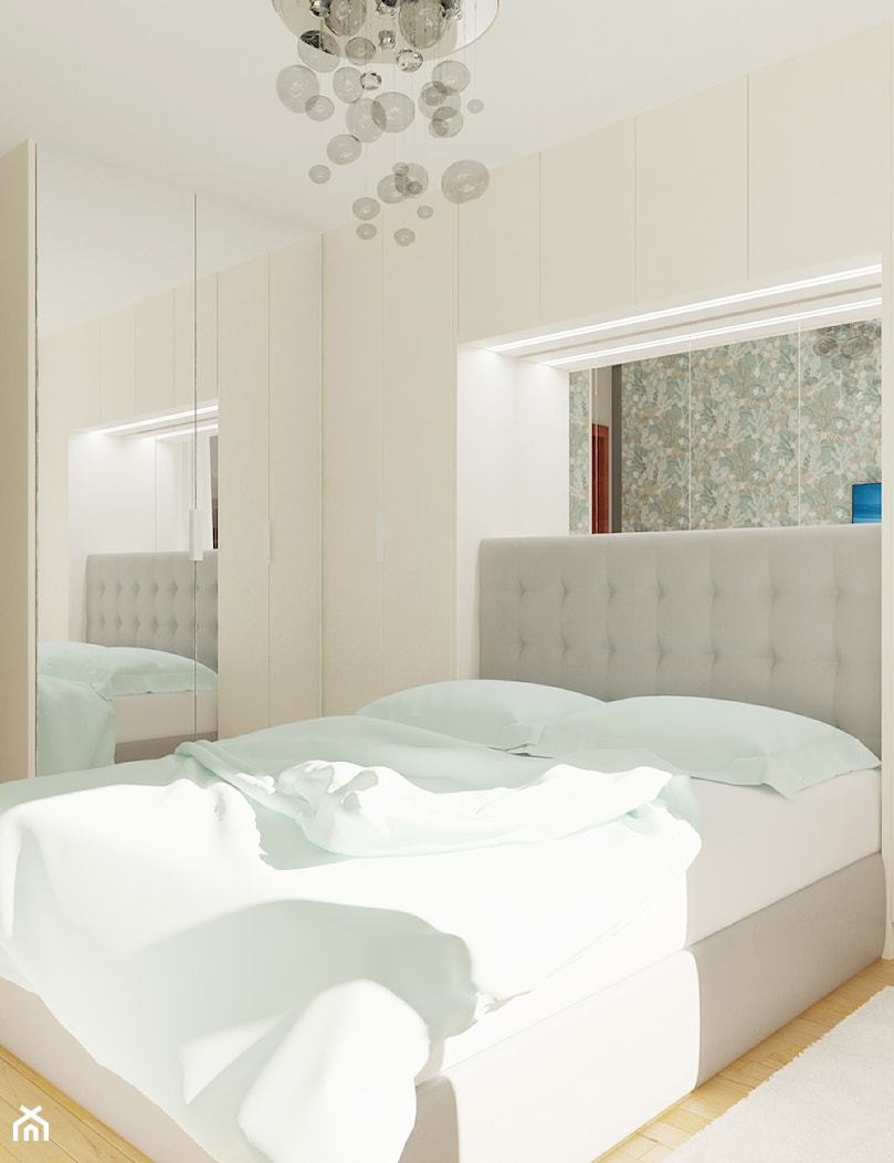 Mała sypialnia z mnóstwem miejsca do przechowywania - Średnia beżowa sypialnia, styl minimalistyczny - zdjęcie od Pracownia projektowa - mgr inż. arch. Agnieszka Surosz - Homebook