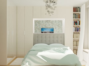 Mała sypialnia z mnóstwem miejsca do przechowywania - Mała biała sypialnia, styl minimalistyczny - zdjęcie od Pracownia projektowa - mgr inż. arch. Agnieszka Surosz