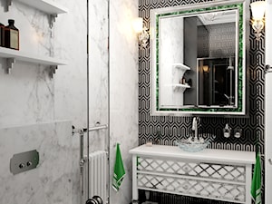 Łazienka inspirowana stylem ArtDeco 3 - Mała bez okna z lustrem łazienka, styl glamour - zdjęcie od Pracownia projektowa - mgr inż. arch. Agnieszka Surosz