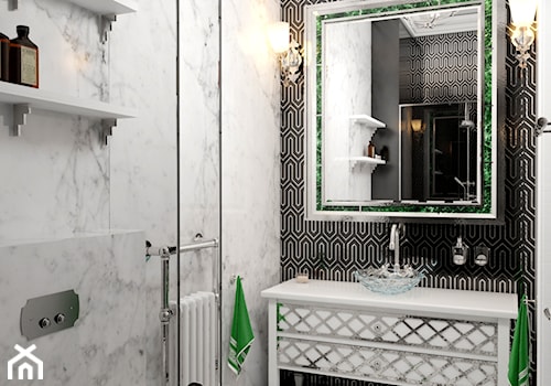 Łazienka inspirowana stylem ArtDeco 3 - Mała bez okna z lustrem łazienka, styl glamour - zdjęcie od Pracownia projektowa - mgr inż. arch. Agnieszka Surosz