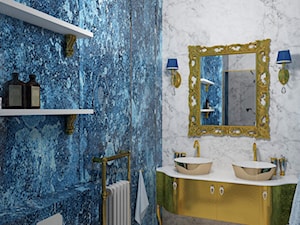 Łazienka inspirowana barokiem 3 - Średnia bez okna z lustrem z dwoma umywalkami z marmurową podłogą łazienka, styl tradycyjny - zdjęcie od Pracownia projektowa - mgr inż. arch. Agnieszka Surosz