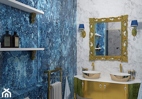 Łazienka inspirowana barokiem 3 - Średnia bez okna z lustrem z dwoma umywalkami z marmurową podłogą łazienka, styl tradycyjny - zdjęcie od Pracownia projektowa - mgr inż. arch. Agnieszka Surosz