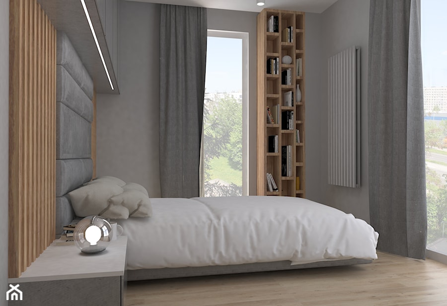 Jasno szara sypialnia - zdjęcie od Załęska projektowanie wnętrz