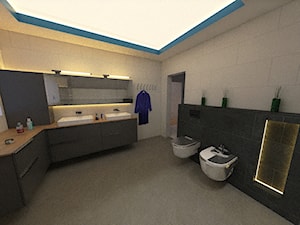 projekt łazienki z sufitem napinanym jako oświetlenie wnętrza - zdjęcie od Veles Interior