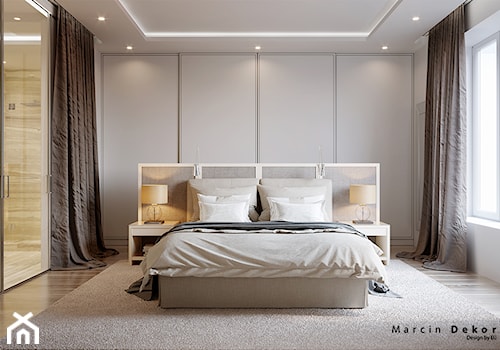 Sypialnia - Duża szara sypialnia z łazienką, styl nowoczesny - zdjęcie od Marcin Dekor