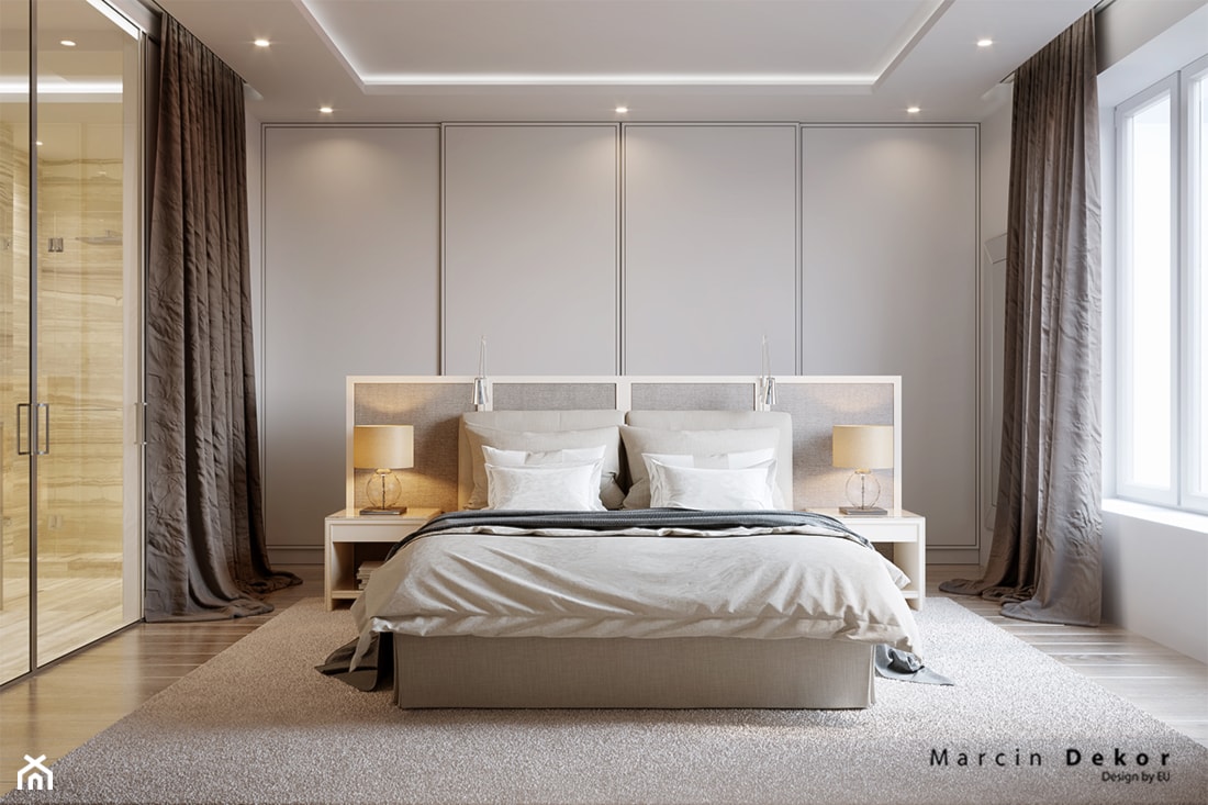 Sypialnia - Duża szara sypialnia z łazienką, styl nowoczesny - zdjęcie od Marcin Dekor - Homebook