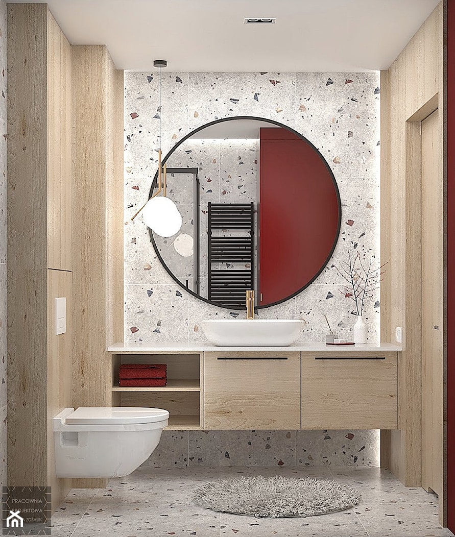 Jasna łazienka z dużym lustrem - zdjęcie od PRACOWNIA PROJEKTOWA KINGA ZDŻALIK - Homebook
