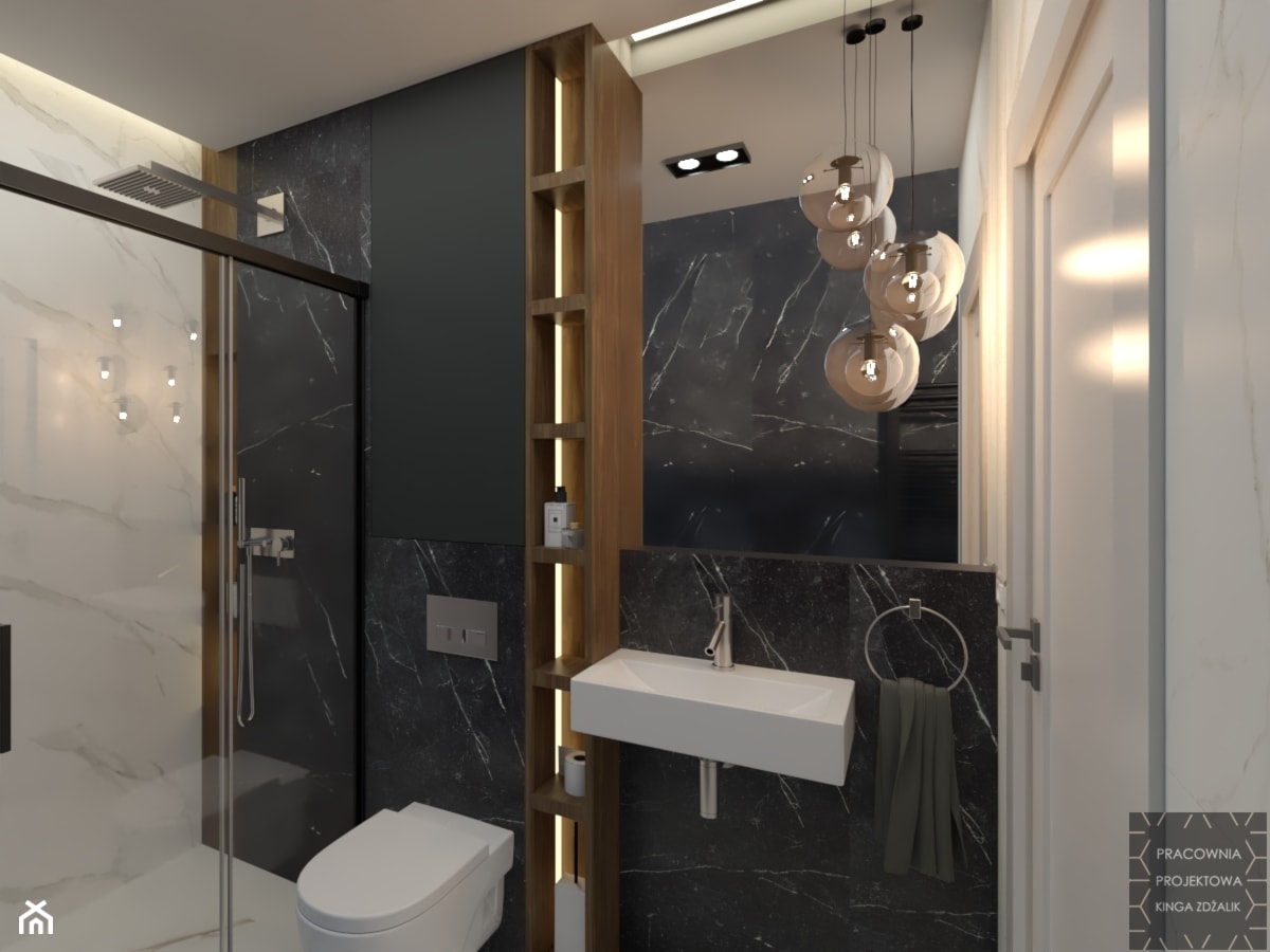 Wąska łazienka z prysznicem - zdjęcie od PRACOWNIA PROJEKTOWA KINGA ZDŻALIK - Homebook