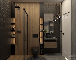 Wąska łazienka w drewnie betonie i czerni - zdjęcie od PRACOWNIA PROJEKTOWA KINGA ZDŻALIK - Homebook