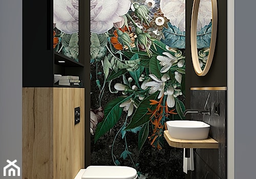 Czarna łazienka z mocnym kwiatowym akcentem - zdjęcie od PRACOWNIA PROJEKTOWA KINGA ZDŻALIK