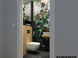 Czarna łazienka z mocnym kwiatowym akcentem - zdjęcie od PRACOWNIA PROJEKTOWA KINGA ZDŻALIK