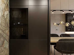 Projekt wnętrza salonu z aneksem kuchennym - Kuchnia, styl nowoczesny - zdjęcie od Geometria Studio